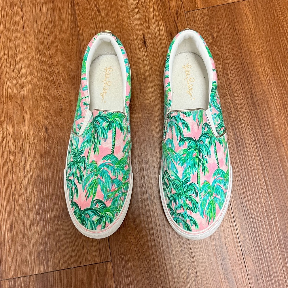 Lilly Pulitzer Pink and Green Slip-On tropical sneakers Size 9.5